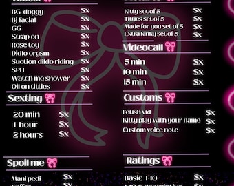 Editable Onlyfans tip menu for nsfw Creators Canva Pro template