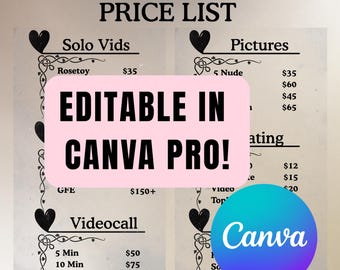 Onlyfans Tip Menu editable in canva PRO