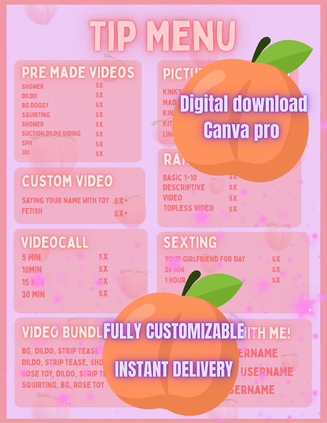 Onlyfans Tip Menu Editable in Canva PRO - Etsy