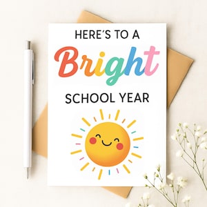Bright School Year Card Printable, Back to School Card, Happy First Day of School Greeting Card for Students or Teachers, Digital Download