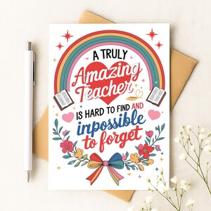 Una tarjeta de agradecimiento para maestros verdaderamente increíble, imprimible de 13 x 18 cm (tamaño A4 y carta de EE. UU.), descarga instantánea, tarjeta de fin de año, manualidades para jardín de infantes.