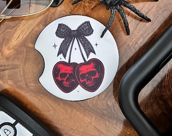 Gothic Cherry and Lace Car Coaster, Skull Car Accessory