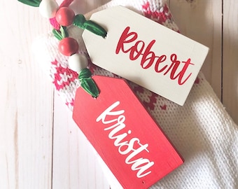 Wood Stocking Name Tags for Christmas, Personalized Name Holiday Tags for Gifts or Christmas Stockings