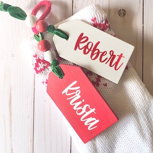 Wood Stocking Name Tags for Christmas, Personalized Name Holiday Tags for Gifts or Christmas Stockings