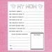 My Mom Printable for Mother's Day, What I Love About My Mom Worksheet ...