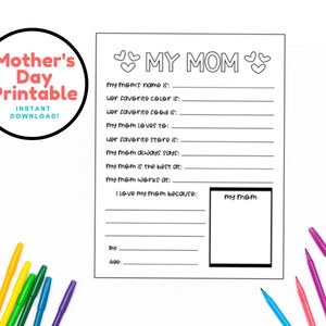 My Mom Printable for Mother's Day, What I Love About My Mom Worksheet ...