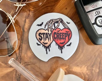 Stay Creepy Car Coaster, Spooky Car Accessory