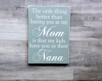 Nana Gift, The Only Thing Better Than Having You as My Mom Personalized Wood Sign, Gray and White