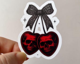 Gothic Skull Cherry Vinyl Sticker, Water bottle, Kindle Decal