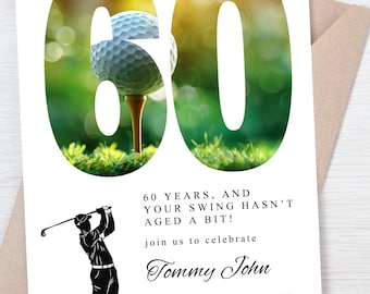 60th Birthday Golf Invitation, Editable Canva Template (Digital Download)