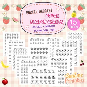 Fruit Swatch Charts – 15 Cute Fruit-Themed Printable Color Charts, A4 PDF for Markers & Pencils – Digital Download
