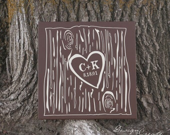 Carved initials sign - Carved look design - Initials and date - Wedding gift, Wood Sign, custom signs, wedding signs, anniversary