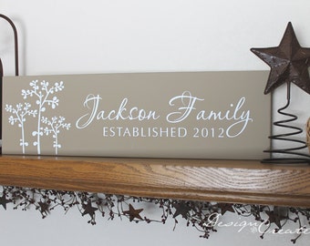 Custom Wedding Gift - BABY'S BREATH Family Established Sign - Wedding sign, personalized family name signs, custom wood sign, flowers