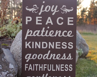 Custom Sign - Fruits of the Spirt - Love Joy Peace Patience Kindness Goodness Faithfulness Gentleness Self Control - wood sign, subway sign