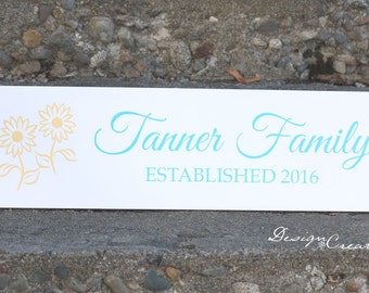 Custom Wedding Gift - SUNFLOWERS Family Established Sign - Wedding sign, personalized family name signs, custom wood sign, flowers