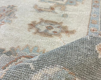 Vintage Oushak Teppich - Gedämpftes Salbeigrün und Creme Traditioneller Wollteppich, Handgeknüpft 9x12,10x14, 12,15,für Wohnzimmer,Schlafzimmer