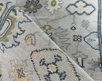 Teppich aus Silbergrau und weichem Blau, Traditioneller Antik Stil Türkischer Teppich für Wohnzimmer, Schlafzimmer.