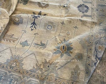 Oushak Wollteppich - Gedämpfter Beige und Grauer Neutraler Teppich, Traditioneller Antik Stil Türkischer Teppich für Wohnzimmer, Schlafzimmer, Wohnkultur