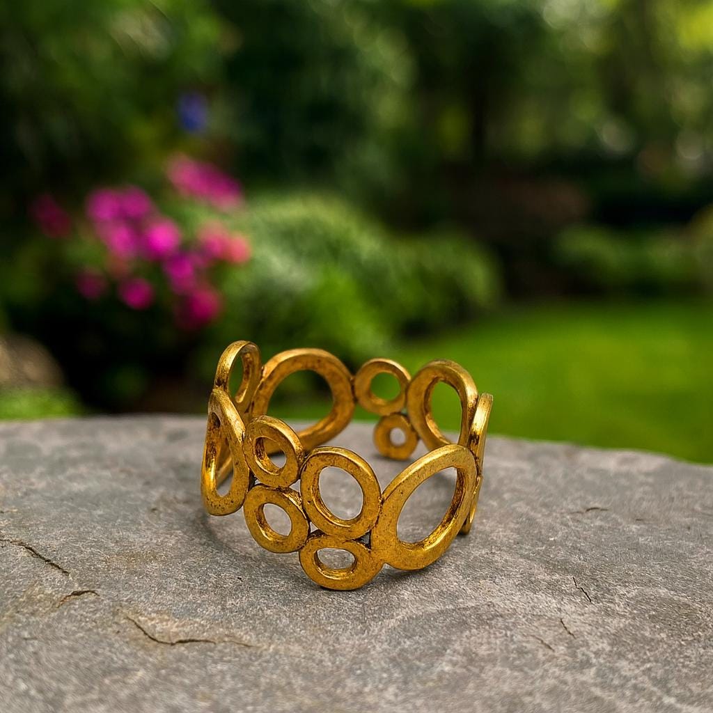 Antique Brass Bubble Ring, Brutalist Style Geometric Band  display picture 3
