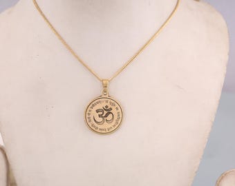 Gayatri Mantra Necklace, Brass Om Pendant, Vedic Mantra Jewelry, Sacred Sanskrit Engraved Charm, Yoga Gift for Her, Spiritual Brass Jewelry