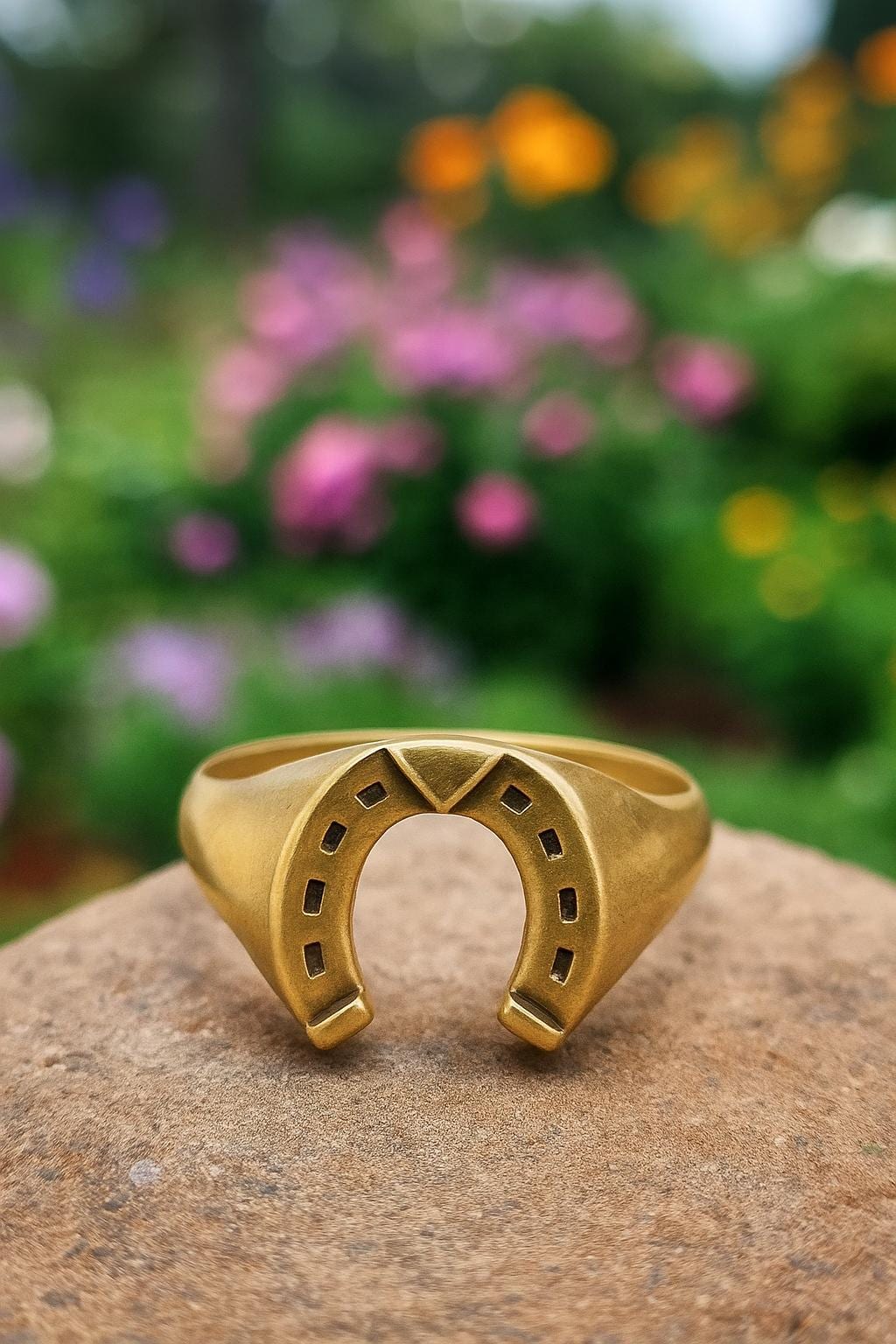 Dainty 10k Yellow Gold Horseshoe Ring For Women - CZ Studded, Size 6.5, Good Luck Charm