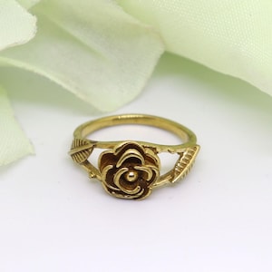 Brass Rose Ring: Vintage Floral Leaf, Handmade Boho Jewelry