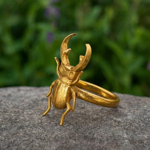 Brass Stag Beetle Ring: Gothic Insect Jewelry for Nature Lovers