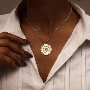 Celestial Eye Gold Pendant Necklace, Moon Phase Coin Necklace, Boho Spiritual Jewelry for Women