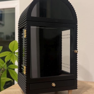 Terrário arqueado para aranhas-saltadoras | Porta frontal magnética e gaveta deslizante | Tampo removível opcional Black