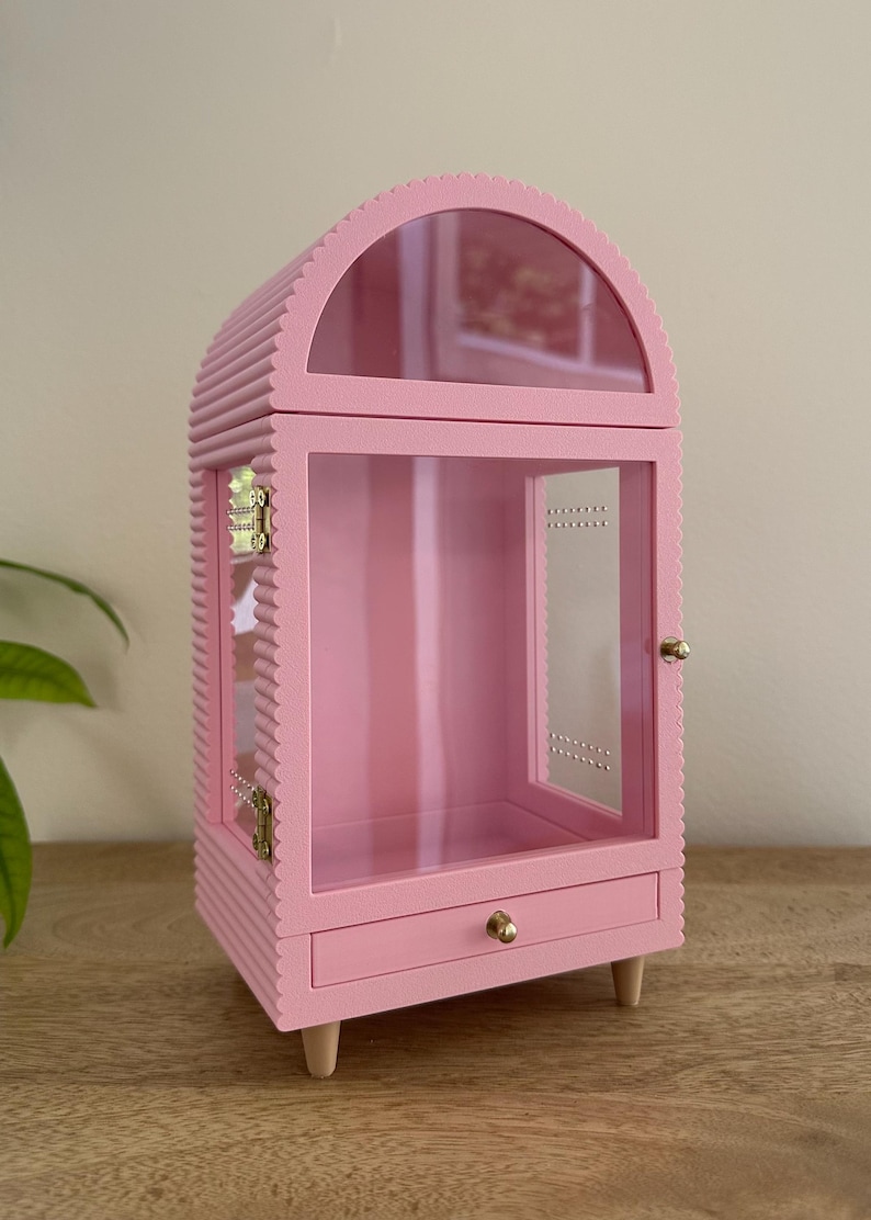 Terrário arqueado para aranhas-saltadoras | Porta frontal magnética e gaveta deslizante | Tampo removível opcional Light Pink