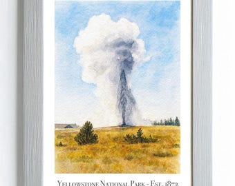 Yellowstone nationalpark akvarelltryck
