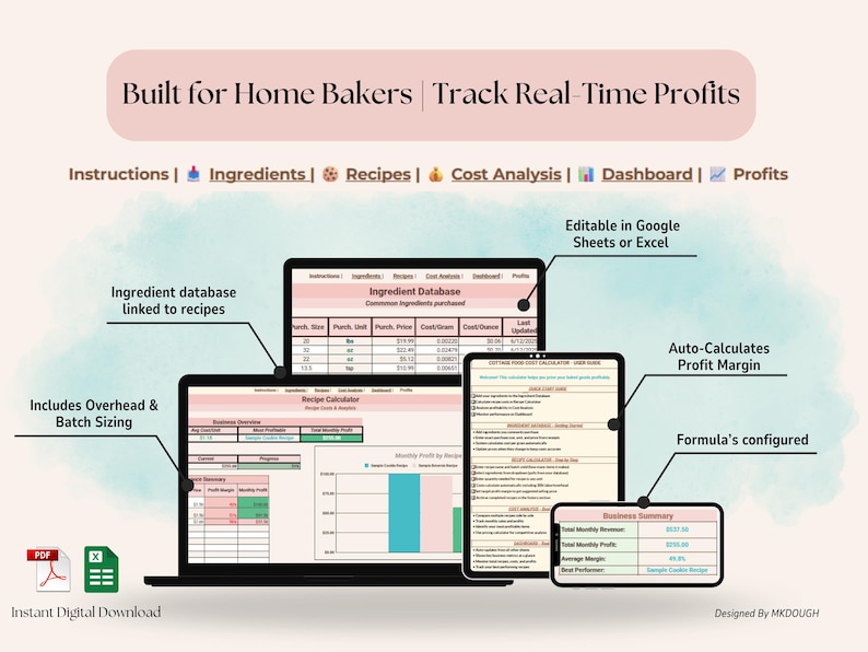 Home Baker or Pricing Calculator - Recipe Cost Spreadsheet for Google ...