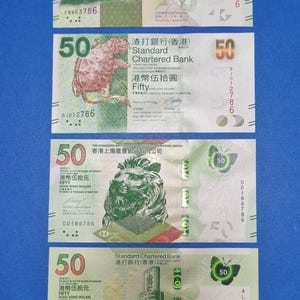 786 ending 4 bills of Hong Kong 50 dollars UNC.
