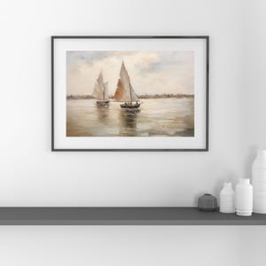 Sailboat Digital Print, Nautical Wall Art, Impressionist Seascape, Coastal Boat Painting, Ocean Landscape, Vintage Style Decor