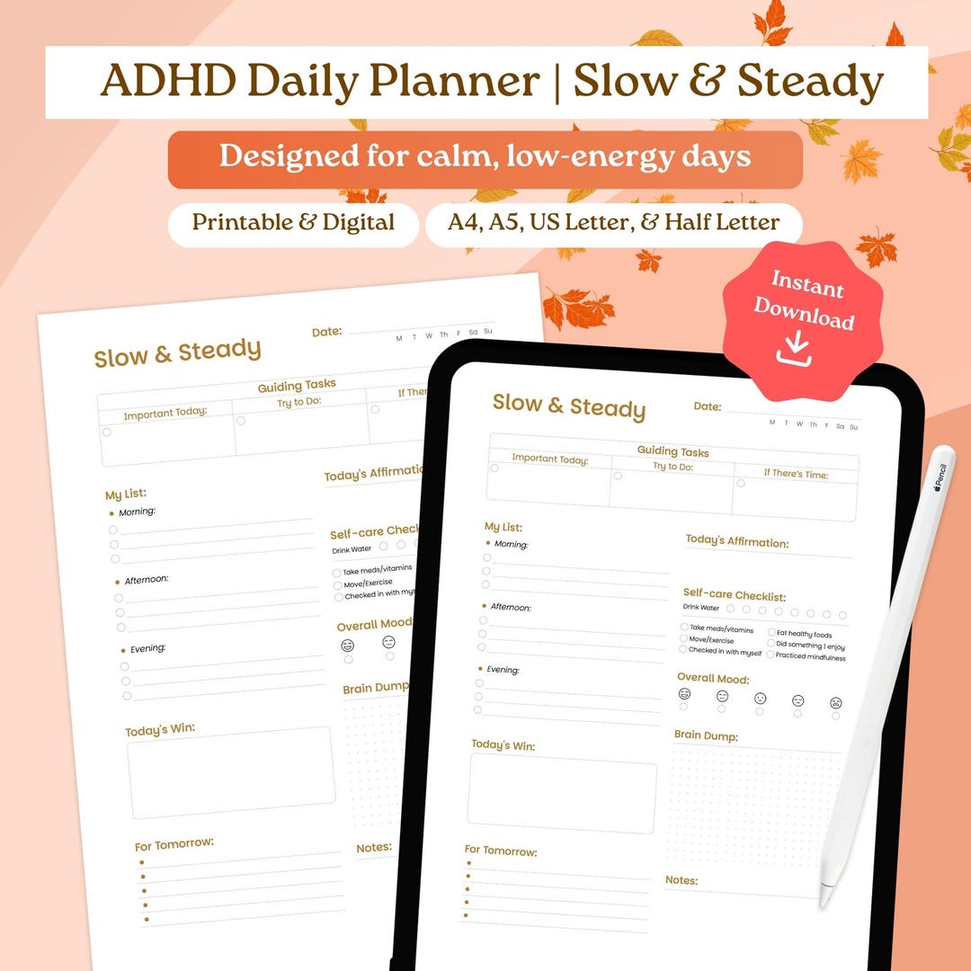 ADHD Daily Planner PDF, Printable and Digital Planner, Minimalist ...