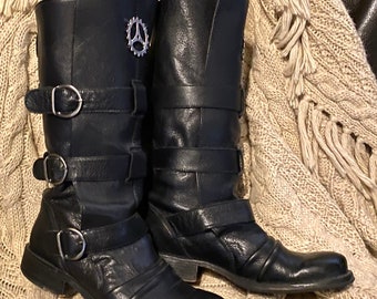 Black Leather Aldo Biker/Riding Chloe Boots 5.5