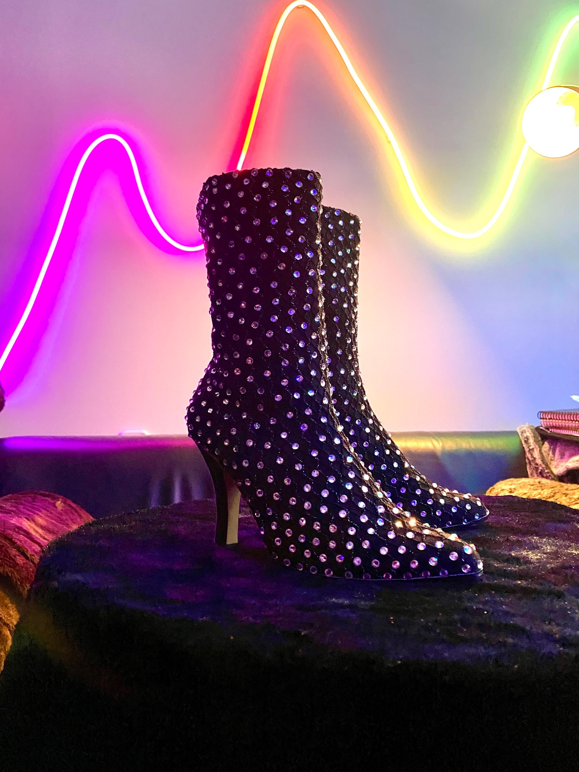 Silver Rhinestone Scrunchy Pull On Boots - Whiskey Skies NEW IN BOX, NEVER WORN 9.5
Sussany Rhinestone Chunky Heel Boots main image 2