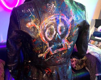 Skull Hand Painted Leather Jacket signed by the artist