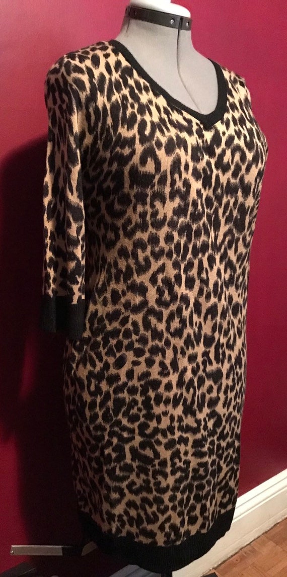 Leopard Sweater Knit Retro Dress, Rockabilly Leop… - image 1