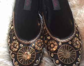 Size 9 Sequin Embroidered Ballet Flats Exotic Belly Dance Shoes Wedding Shoes