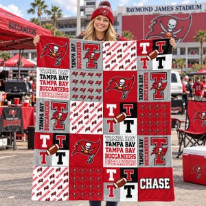 Tampa Bay Buccaneers Custom Name Flannel Blanket,Pirate Flag Patchwork Print Football Throw,Birthday Gift for Bucs Fans,Game Day Keepsake bild 5