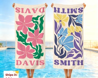 Personalized Multi-Style Floral Beach Towel,Quick-Dry Towel,Summer Vacation,Family Beach Trips,Bachelorette Bridal Party Gifts,Girls Trip