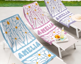 Retro Flower Personalized Beach Towel,Durable Towel for Beach Days,Pool Trips and Bachelorette Party Favors,Perfect Gift for Her&Kids