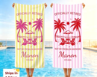 Retro Retired Custom Beach Towel,Retirement Trip,Retired And Relaxed,Retirement Party,Tropical Towel,Retirement Gift For Mom Grandma