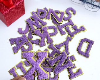 Chenille letter iron-on patch, Chenille Letters-Chenille Patch, Adhesive Letters-Adhesive Patches, with gold trim self adhesive and iron on