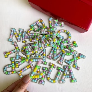 Pearl patches, Iron on Alphabet Patches, Pearl Letter Patch, sew on letter Patches, Pearl and Rhinestone Letter Patches, DIY  Letter Patches