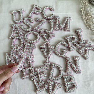 Pearl patches, Iron on Alphabet Patches, Pearl Letter Patch, sew on letter Patches, Pearl and Rhinestone Letter Patches, DIY  Letter Patches