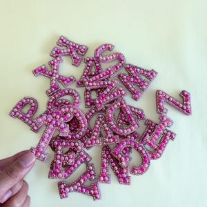 Pearl patches, Iron on Alphabet Patches, Pearl Letter Patch, sew on letter Patches, Pearl and Rhinestone Letter Patches, DIY  Letter Patches