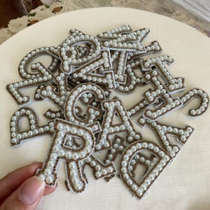 Pearl patches, Iron on Alphabet Patches, Pearl Letter Patch, sew on letter Patches, Pearl and Rhinestone Letter Patches, DIY  Letter Patches