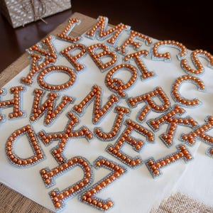 Pearl patches, Iron on Alphabet Patches, Pearl Letter Patch, sew on letter Patches, Pearl and Rhinestone Letter Patches, DIY  Letter Patches